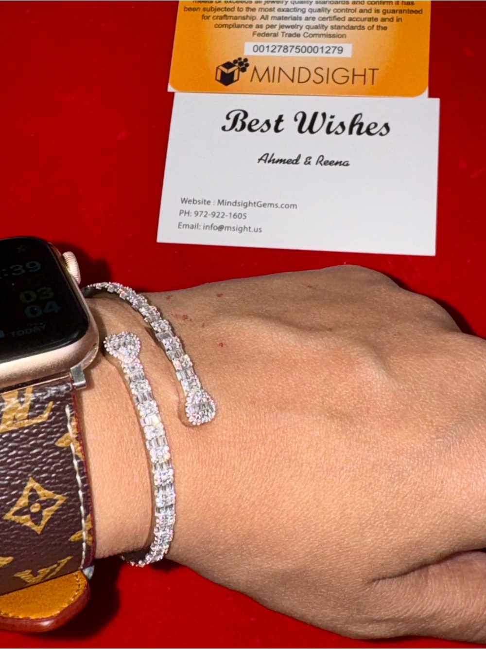 14K White Gold Vermeil Swarovski Crystal Crossover Bangle, Gift For Her, SALE - Picture 5 of 7